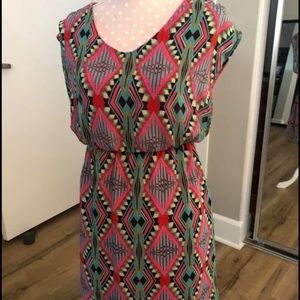 Geometric Printed Pink Chiffon Dress